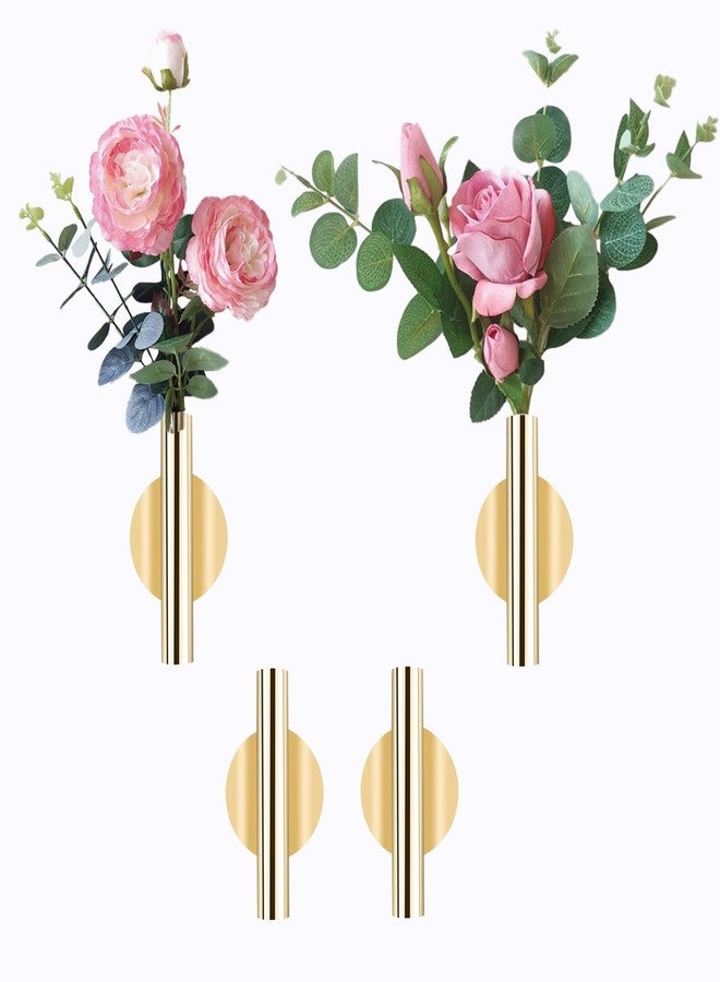 AIM & GGKK Wall Planters,4 Pcs Wall Mounted Metal Hanging Plant Holder for Indoor Small Gold Boho Flower Vase Tube for Modern Home Decor Display Art Bedroom Bathroom Living Room - Image 1